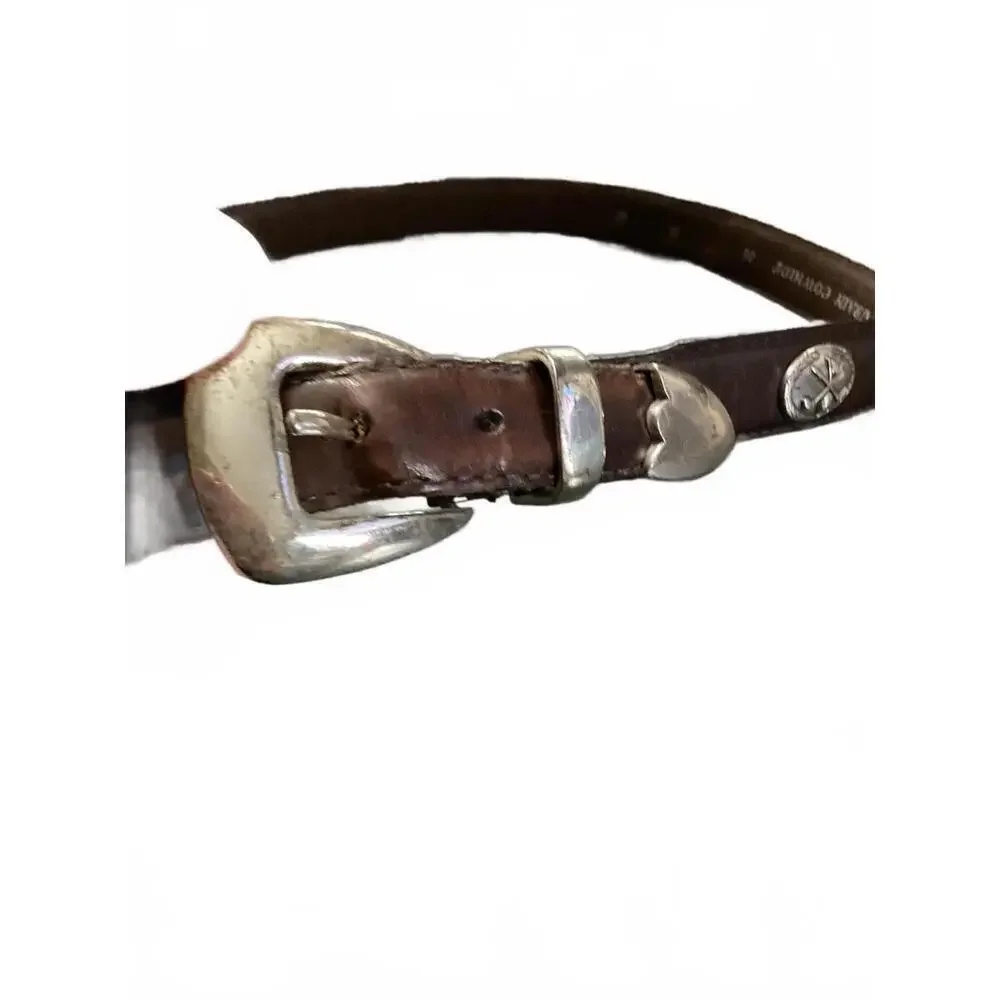 Vintage Brown Full Grain Leather Golf Belt with Silver Golf Emblems Size 36
